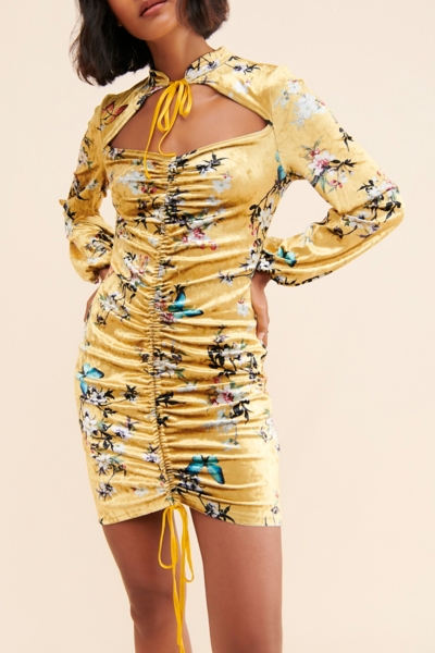 knee length dresses for ladies Gold Satin Ruched Mini Dress | Satin Dresses