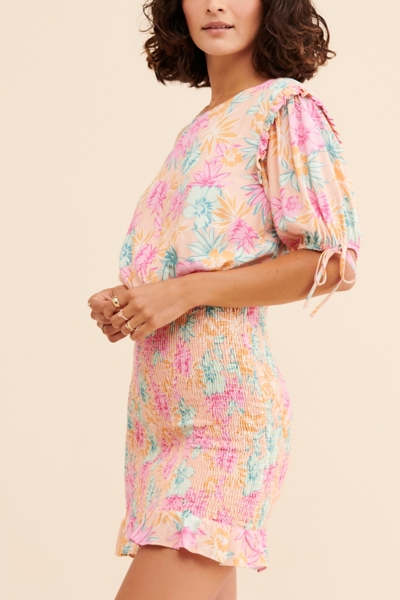 knee length dresses for ladies Down The Sunset Lissa Halter Shift Mini Dress CORAL-MULTI / M by Sugarlips main image 0