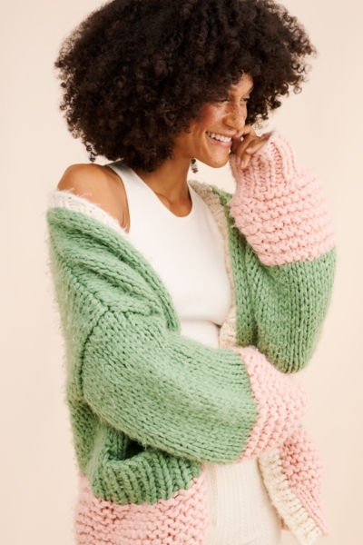 トップス UNOF BICOLOR KNIT CARDIGAN utcoco Womens Open Front