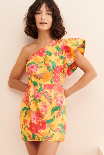 knee length dresses for ladies One Shoulder Ruffle Detail Mini Dress main image 1