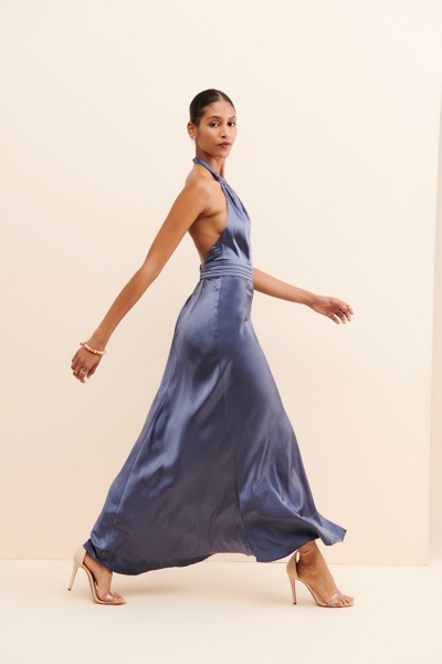 blue satin halter dress Satin Halter Gown main image 1