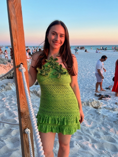 Halter Floral Ruffle Crochet Mini Dress | Nuuly