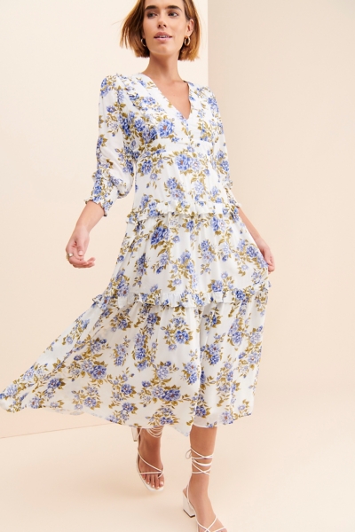 Ivory Floral Midi Dress | Nuuly