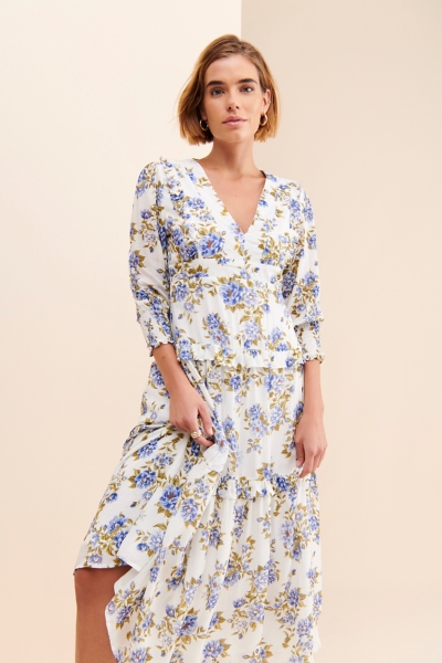 knee length dresses for ladies Ivory Floral Midi Dress Medium