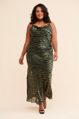 olive midi bodycon dress Aelia Ruched Hardware Detail Cut-Out Midaxi Dress in Olive Green