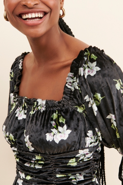 velvet floral mini dress Velvet Mini Dress - Floral Bodycon Dress - Open Back Mini Dress