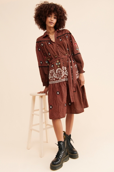 Embroidered Check Dress | Nuuly