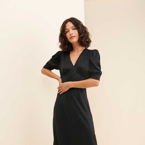 Black V-Neck Midi Dress | Nuuly Rent