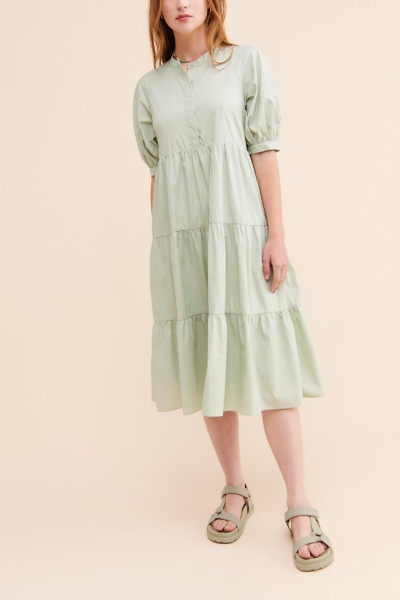 knee length dresses for ladies Poplin Tiered Midi Dress