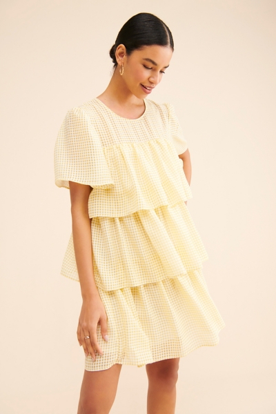 gingham tiered mini dress Paolo Navy Gingham Ruffle Mini Dress - 6