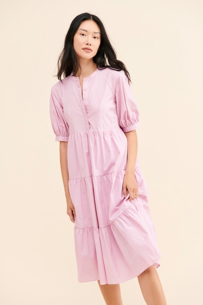 knee length dresses for ladies Buy Pink Cotton Poplin Square Neck Tiered Midi Dress Online at SeamsFriendly main image 1