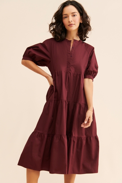 Aqua Blu Providence Dress Poplin Tiered Midi Dress Nuuly