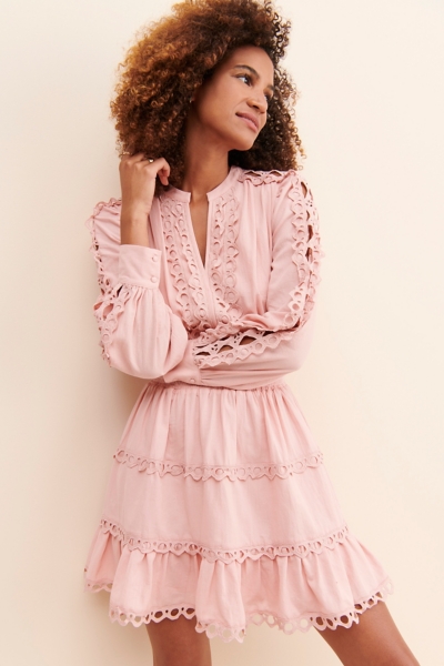 lace & beads ruffle midaxi dress in deep rose print Reece Ruffle Lace Maxi Dress – Madida Clothing main image 0