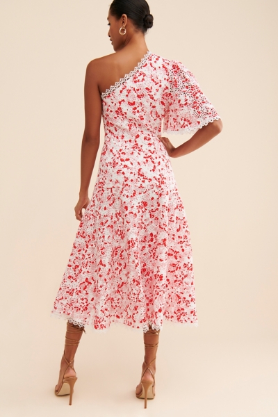 One Shoulder Lace Midi Dress | Nuuly