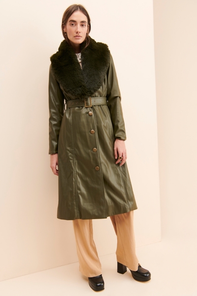 Vegan Leather Forest Green Trench Coat