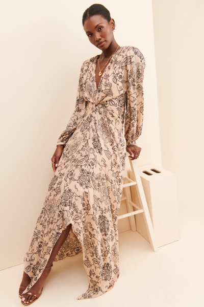 chinese dress ladies Ivory Cutout-Knot Maxi Dress