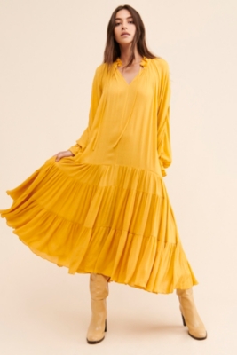 Yellow tiered dress sales