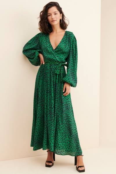 knee length dresses for ladies Dot Print Faux Wrap Dress
