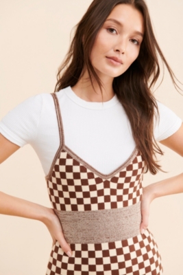 Gold-Buttoned Plaid Knit Dress　　Mサイズ Gold-Buttoned Plaid Knit Dress