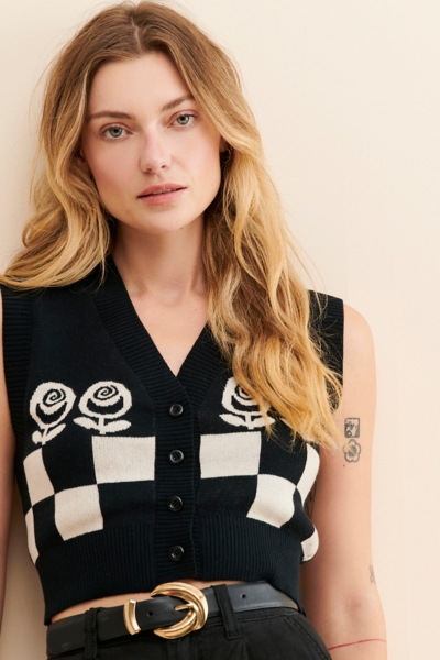 Rose Checker Sweater Vest | Nuuly