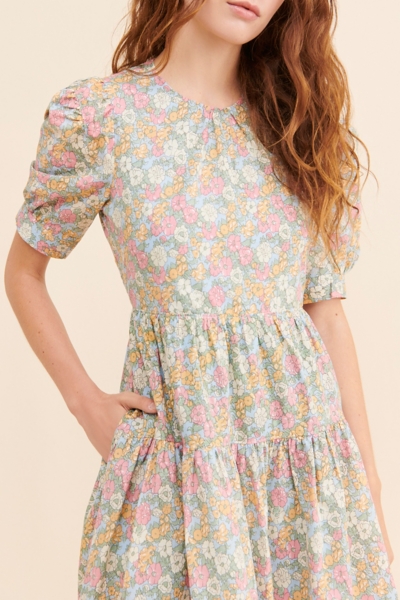 white christmas dresses Poplin Blue Floral Midi Dress main image 0