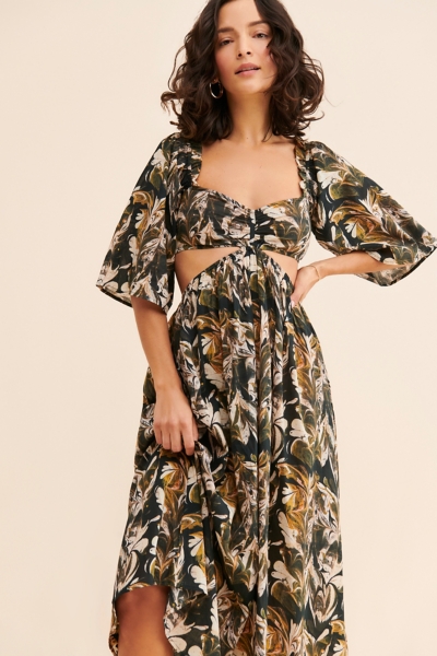 marble cut out dress Pretty Lavish Ashton cut-out ruffle maxi dress in pink marble print
