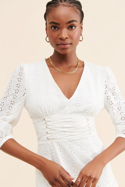 knee length dresses for ladies Cityscape Charm Eyelet Mini Dress – Impressions Online Boutique