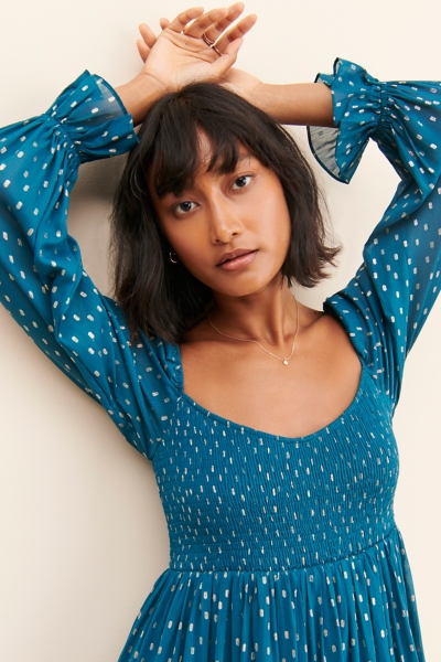 blue polka dot mini dress Navy Ruffle Polka Dot Mini Dress main image 0