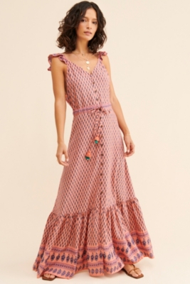 avah ruffle strap maxi
