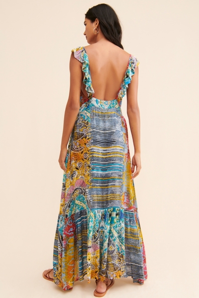chinese dress ladies Boho Off Shoulder Floral Maxi Dress – Blue Strapless Summer Dress – Boho  Beach Hut