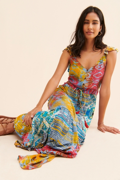chinese dress ladies Judith Midi Dress — Blue & Golden Floral