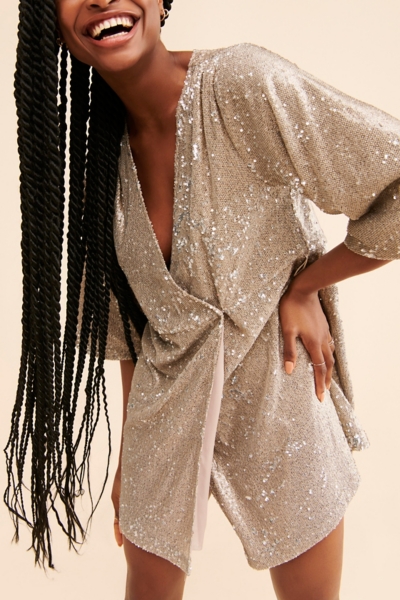 saltwater luxe sequin dress Saltwater Luxe Oaklie Champagne Midi Dress M
