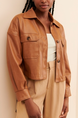 Cropped Vegan Leather Shirt Jacket | Nuuly