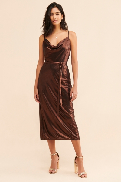 knee length dresses for ladies Metallic Satin Slip Dress for Boho Chic Women  Shop Daisy Lane