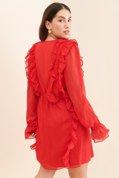 fitted lace wedding dress Fig Ruffle Mini Dress Red Curve