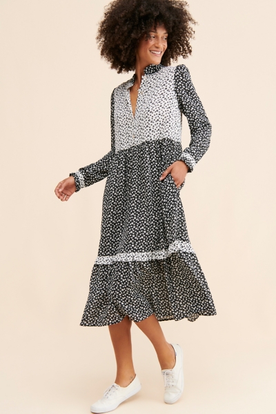 knee length dresses for ladies Elsie Button Front Midi Dress, x Small main image 1