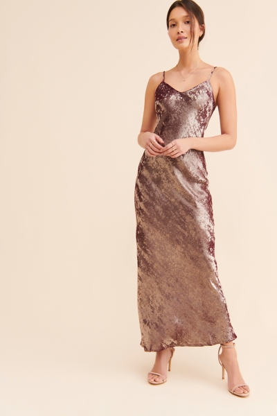 gold metallic slip dress JOSEY GOLD METALLIC COATED SILK MIDI DRESS | CULT MIA main image 0