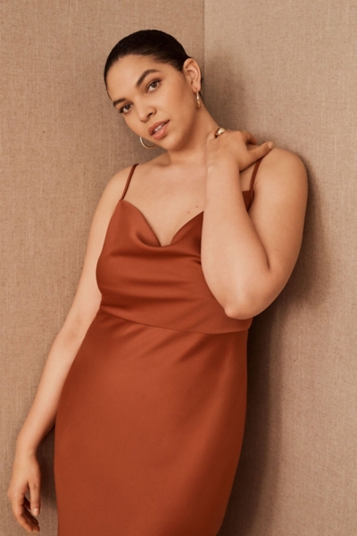 cali satin midi dress anthropologie BHLDN Cali Satin Cowl-Neck Midi Slip Dress 168.00