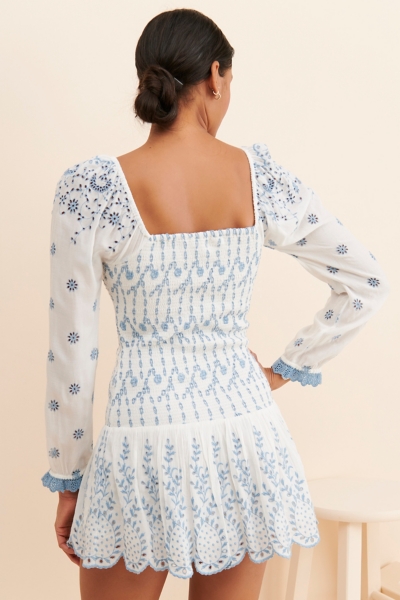 knee length dresses for ladies Jaye Mini Dress White / Blue Floral