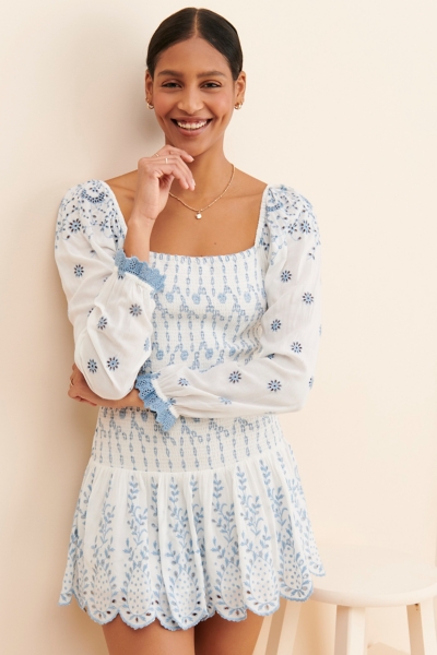 lover the label white lace dress Lovers Lane Lace Trim Puff Sleeve Dress White main image 0