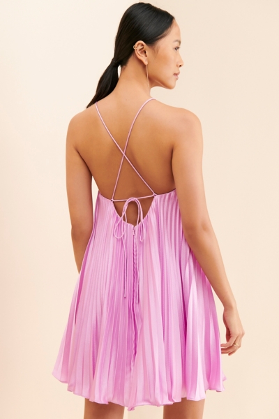 knee length dresses for ladies IF YOU PLEATS SATIN MINI DRESS l FLYING TOMATO – Flying Tomato main image 1