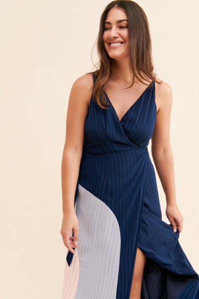 color block pleated maxi dress Aurora