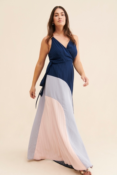 colorblock pleated dress Colorblock Pleated Maxi Dress