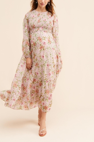 knee length dresses for ladies Mqtime Fairy Blossom Chiffion Maternity Dresses Photoshoot Puff Sleeve –  mqtime main image 1