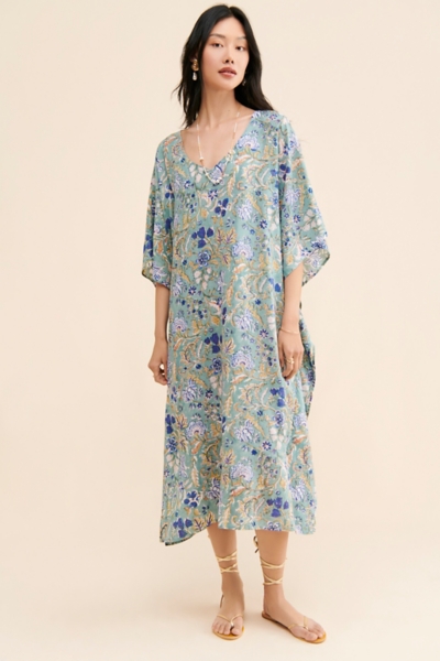 chinese dress ladies Nicoblu Flora Kaftan in Lavender Hummingbird Print XL main image 0