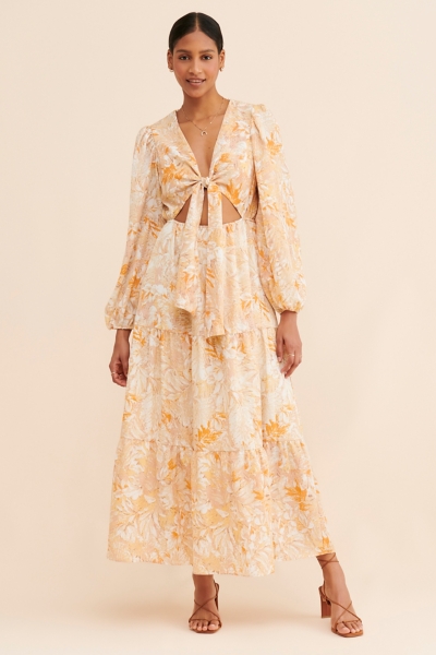 free people tropical toile maxi dress Tropical Tapestry Off-White Halter Neck Maxi Dress – Hemline Monroe