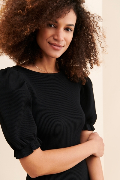 always for you black puff sleeve mini dress Nova Black Contoured Sweetheart Puff Sleeve Mini Dress S / 4-6