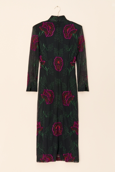Vintage Aujus Floral Embroidered Mesh Midi Dress | Nuuly