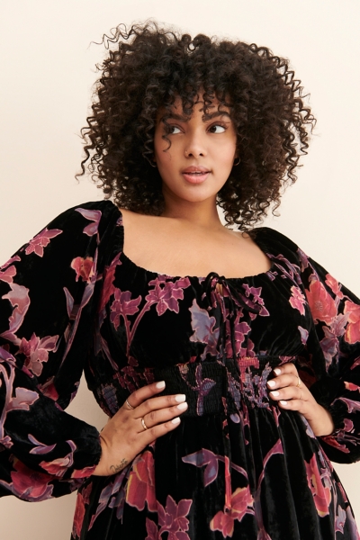 knee length dresses for ladies Renay Floral Burnout Velvet Midi Dress  VICI