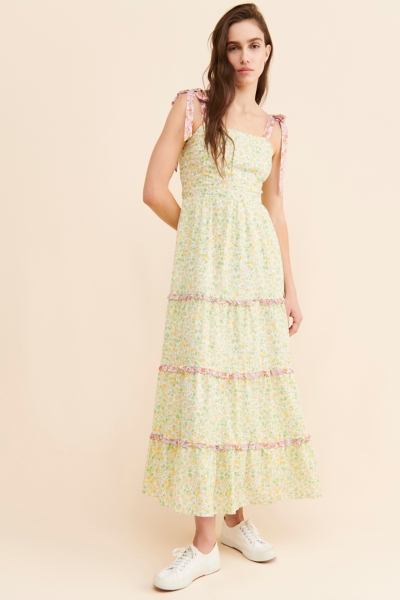 cotton candy sheer maxi dress Cotton Candy- Graceful Chiffon lined printed maxi dress with ruffled h